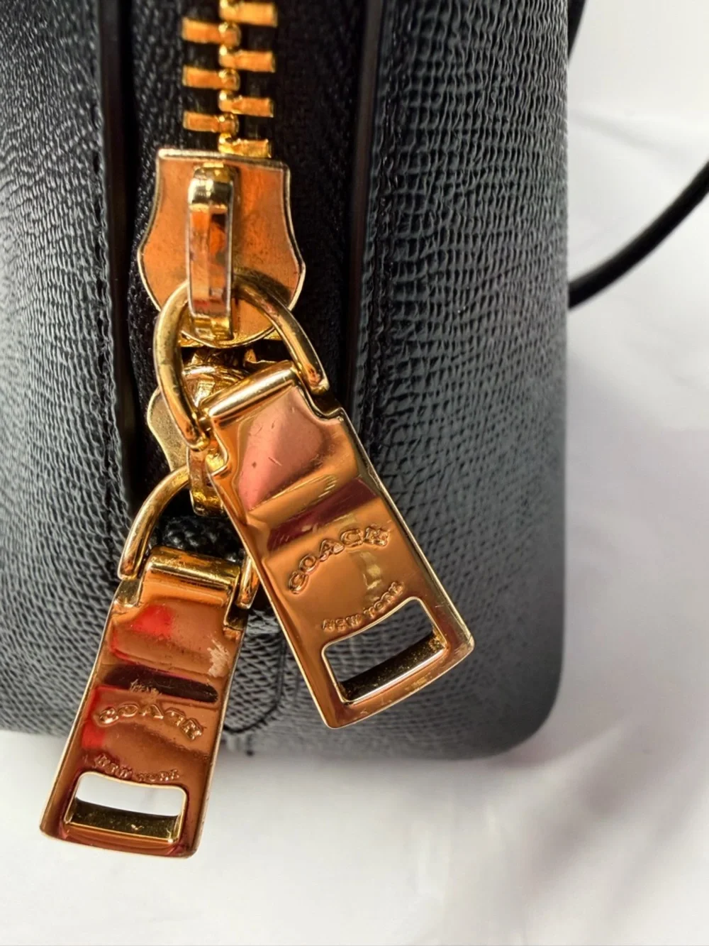 Coach Katy Satchel Black Crossgrain Leather Gold Zip Top Handle Bag NWOT